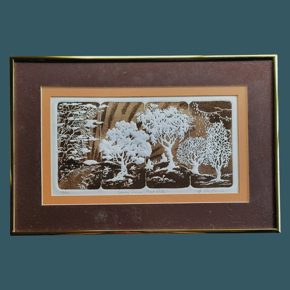 Vintage 1970s Four Seasons Signed & Numbered Intaglio by Al Kaufman - AS IS